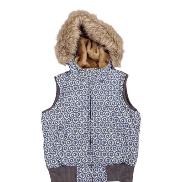 AEROPOSTALE Puffer Vest Faux Fur Lining Womens Junior Sz Large Warm Winter Hood - Picture 1 of 16